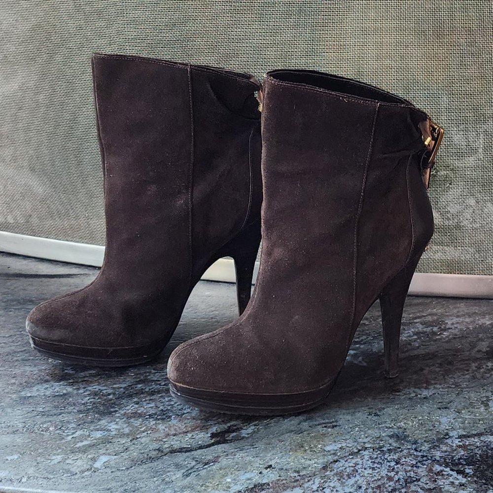 Michael Kors Brown Suede High Heeled Ankle Booties Size 8M - Picture 4 of 15